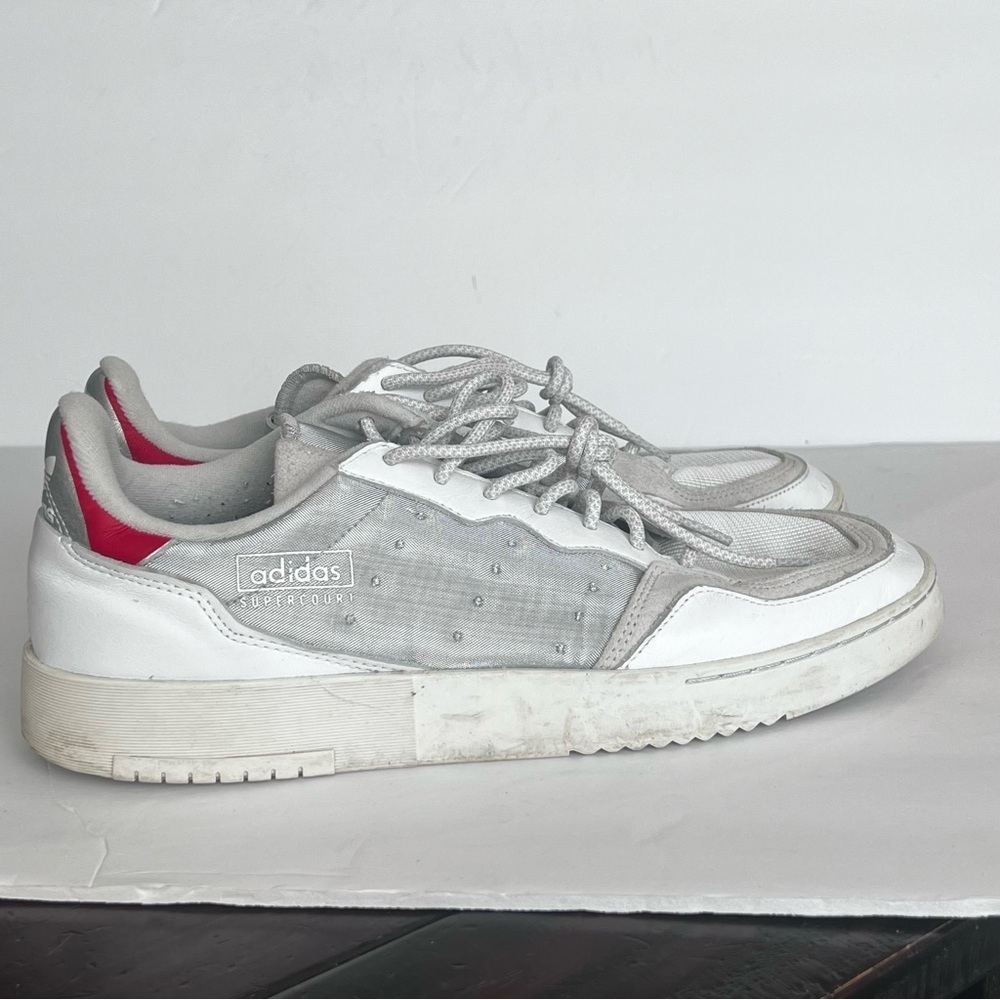 Adidas Mena Supercourt White leather Scarlet Suede Mesh Discontinued Size 12 ➡️ - Picture 2 of 9